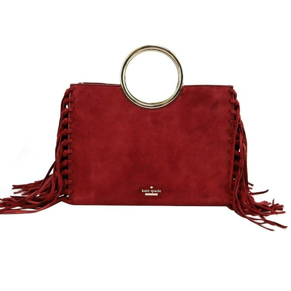 Suede Fringe Sam Bag in SIENA RED - Picture 5 of 11